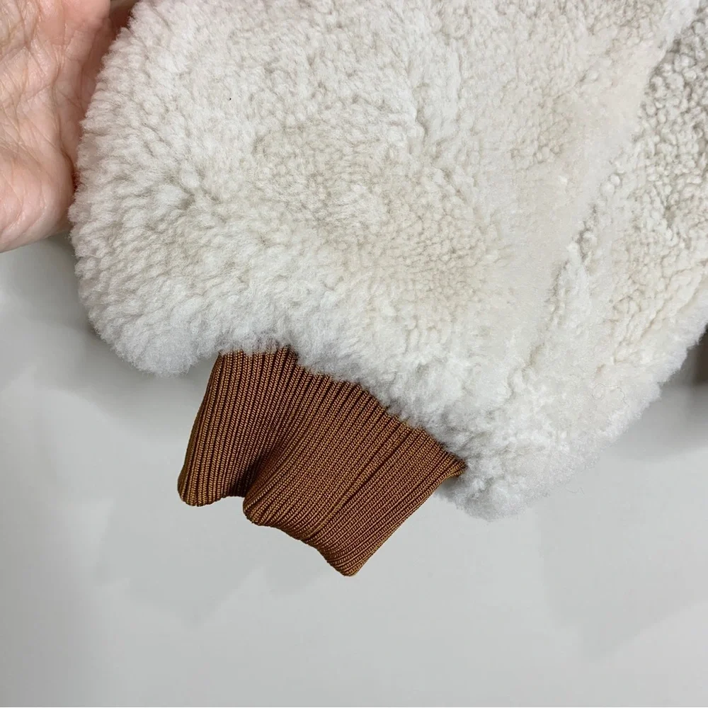 NEW Maje x Schott Boston Shearling Bomber Jacket (Sz FR 40 / US 8) Caramel - Picture 11 of 16